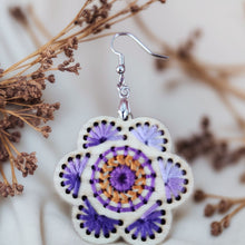 Load image into Gallery viewer, Embroidered Boho Wooden Earrings