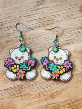 Load image into Gallery viewer, Teddy Bear Flower Wooden Earrings