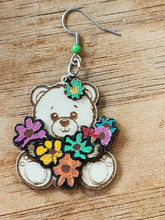 Load image into Gallery viewer, Teddy Bear Flower Wooden Earrings