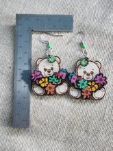 Load image into Gallery viewer, Teddy Bear Flower Wooden Earrings