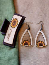 Load image into Gallery viewer, Sunflower Hair Clip & Wooden Earrings Set