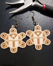 Load image into Gallery viewer, Taíno Sun Wooden Earrings with Puerto Rican Flag – A Symbol of Pride and Heritage