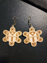Load image into Gallery viewer, Taíno Sun Wooden Earrings with Puerto Rican Flag – A Symbol of Pride and Heritage