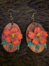 Load image into Gallery viewer, Hibiscus Boho Dangle Wooden Earrings