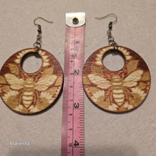 Load image into Gallery viewer, Sunset Honey Bee – Amber Color Wood Earrings with Laser Engraved Sunflower & Bee