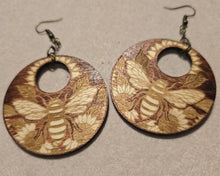 Load image into Gallery viewer, Sunset Honey Bee – Amber Color Wood Earrings with Laser Engraved Sunflower & Bee