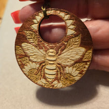 Load image into Gallery viewer, Sunset Honey Bee – Amber Color Wood Earrings with Laser Engraved Sunflower & Bee