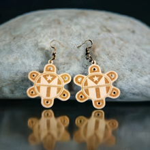 Load image into Gallery viewer, Taíno Sun Wooden Earrings with Puerto Rican Flag – A Symbol of Pride and Heritage
