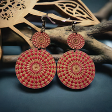 Load image into Gallery viewer, Boho Chic Wooden Red Mandala Earrings: Unique, Sustainable, and Meaningful