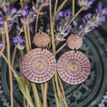 Load image into Gallery viewer, Boho Chic Wooden Lavanda Mandala Earrings: Unique, Sustainable, and Meaningful