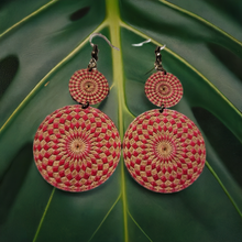 Load image into Gallery viewer, Boho Chic Wooden Red Mandala Earrings: Unique, Sustainable, and Meaningful