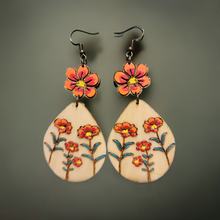 Load image into Gallery viewer, Boho Floral Wooden Earrings – Hand-Painted & Nature-Inspired