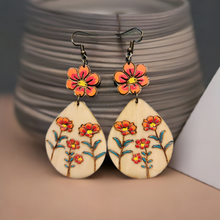 Load image into Gallery viewer, Boho Floral Wooden Earrings – Hand-Painted & Nature-Inspired