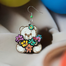 Load image into Gallery viewer, Teddy Bear Flower Wooden Earrings