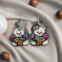 Load image into Gallery viewer, Teddy Bear Flower Wooden Earrings