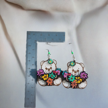Load image into Gallery viewer, Teddy Bear Flower Wooden Earrings