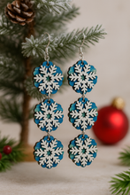 Load image into Gallery viewer, Frozen Sky – Hand-painted snowflake wooden earrings