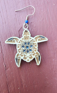 Engraved Wooden Earrings  Sea Turtle