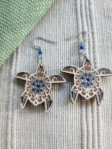Engraved Wooden Earrings  Sea Turtle