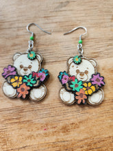 Load image into Gallery viewer, Teddy Bear Flower Wooden Earrings
