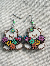 Load image into Gallery viewer, Teddy Bear Flower Wooden Earrings
