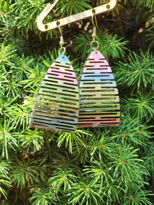Pearlescent Rainbow Wooden Earrings