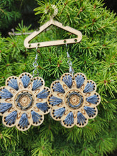 Load image into Gallery viewer, Blue Blossom Beauty - Wooden Embroidered Earrings
