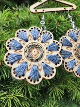 Load image into Gallery viewer, Blue Blossom Beauty - Wooden Embroidered Earrings
