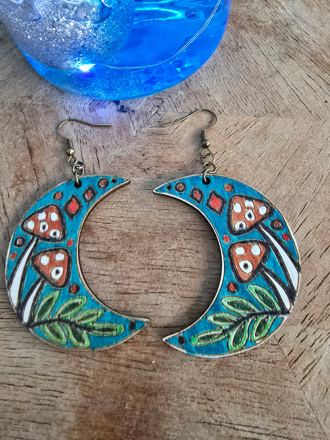 Enchanted Moon & Forest  mushroom Earrings.