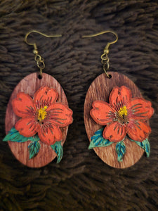 Hibiscus Boho Dangle Wooden Earrings
