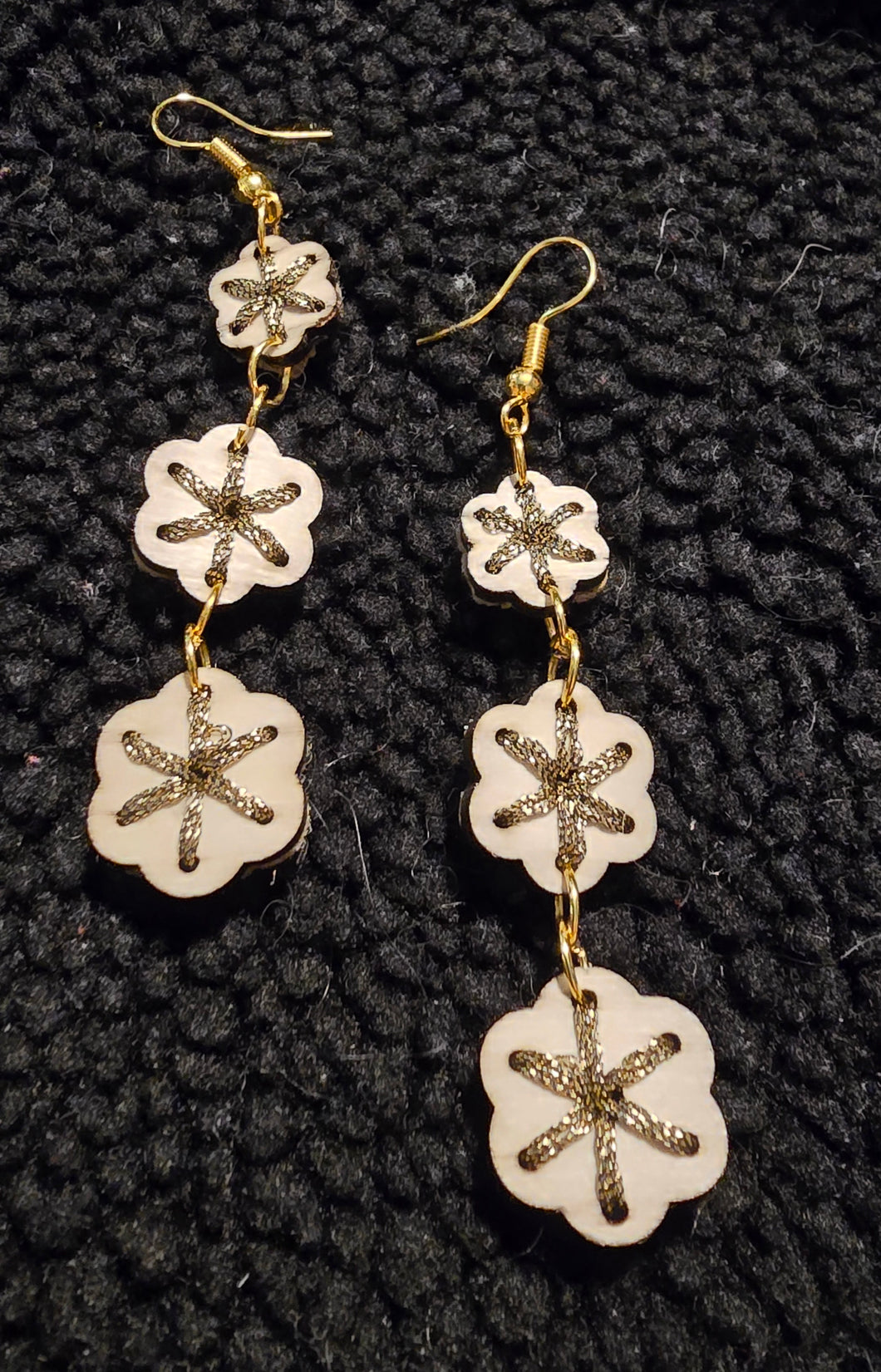 Goldenwood Elegance hand-embroidered wooden earrings
