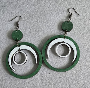 Lunar Dance Hand Painted Boho Wooden Earrings