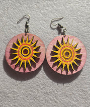 Load image into Gallery viewer, Sunheart – Hand-Painted Wooden Sun Earrings with Resin Center
