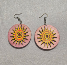 Load image into Gallery viewer, Sunheart – Hand-Painted Wooden Sun Earrings with Resin Center
