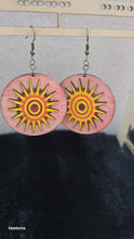 Load image into Gallery viewer, Sunheart – Hand-Painted Wooden Sun Earrings with Resin Center
