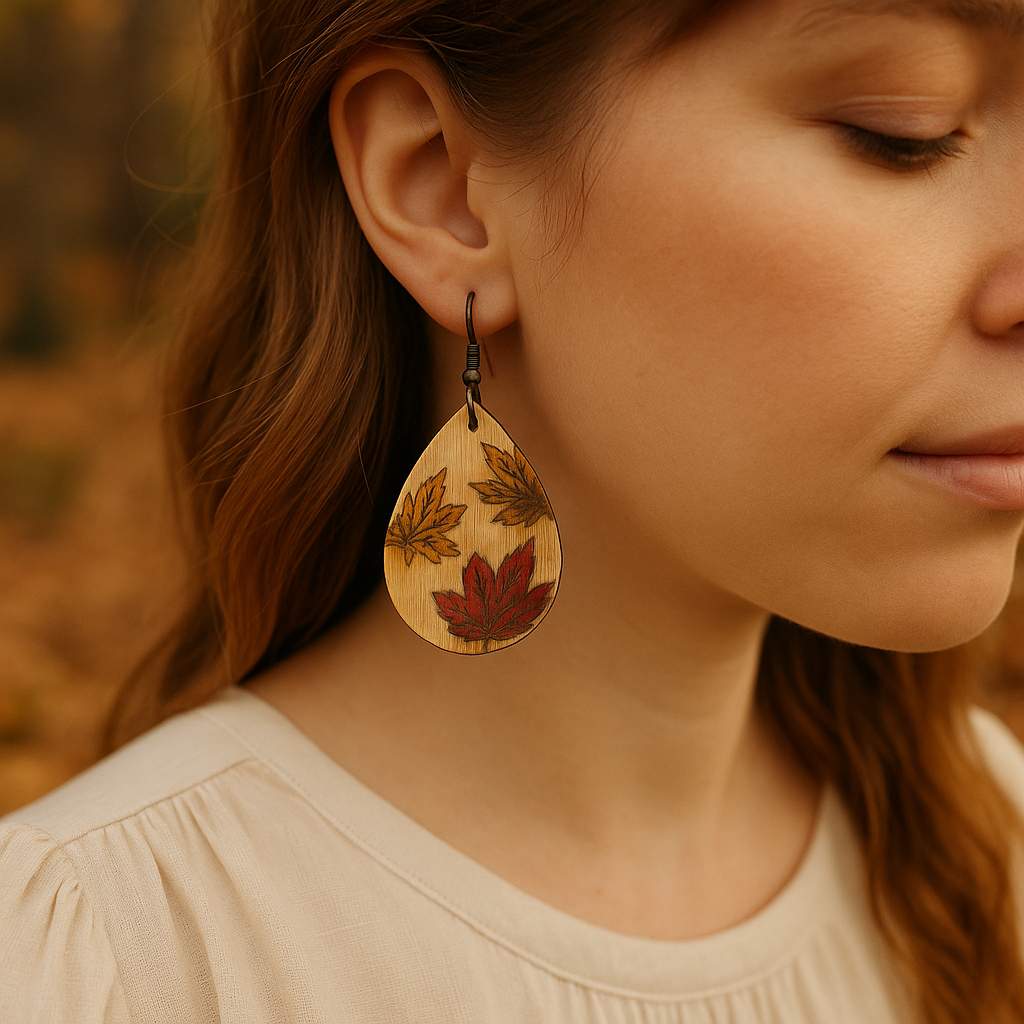 Leaf Whispers - Hand Painted Wooden Earrings