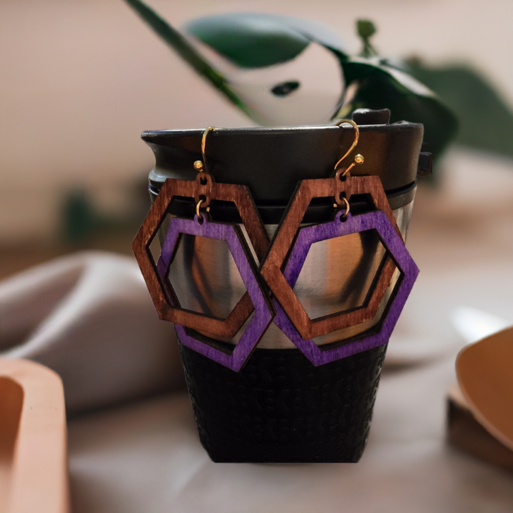 Hexagon Wooden Earrings