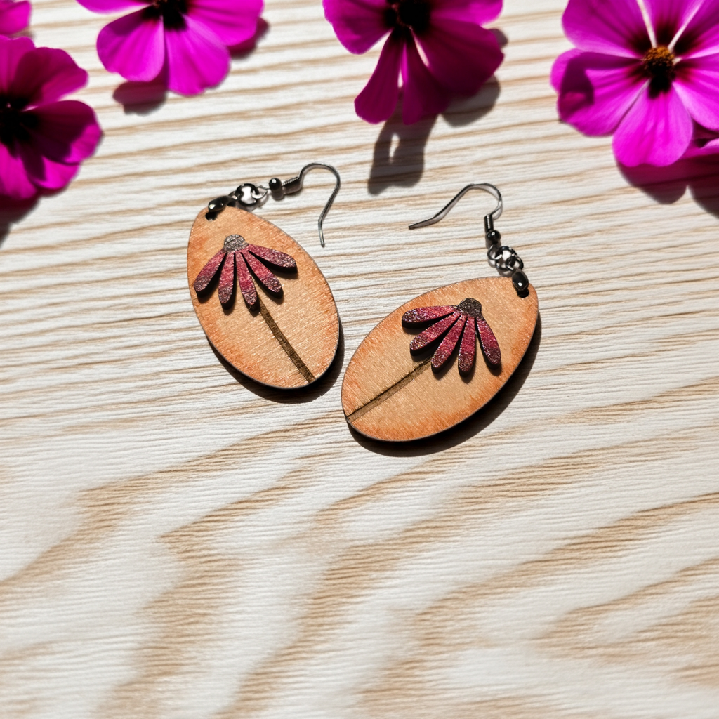 Mauve Blossom Wooden Earrings