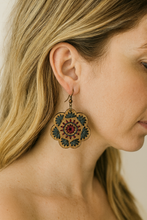 Load image into Gallery viewer, Crimson Roots – Embroidered Wooden Earrings, Lightweight Boho Jewelry
