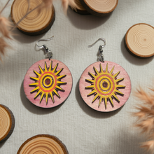 Load image into Gallery viewer, Sunheart – Hand-Painted Wooden Sun Earrings with Resin Center
