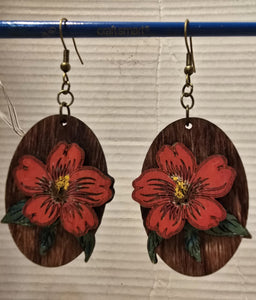 Hibiscus Boho Dangle Wooden Earrings