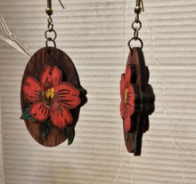 Load image into Gallery viewer, Hibiscus Boho Dangle Wooden Earrings
