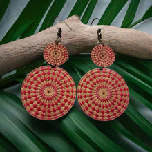 Load image into Gallery viewer, Boho Chic Wooden Red Mandala Earrings: Unique, Sustainable, and Meaningful

