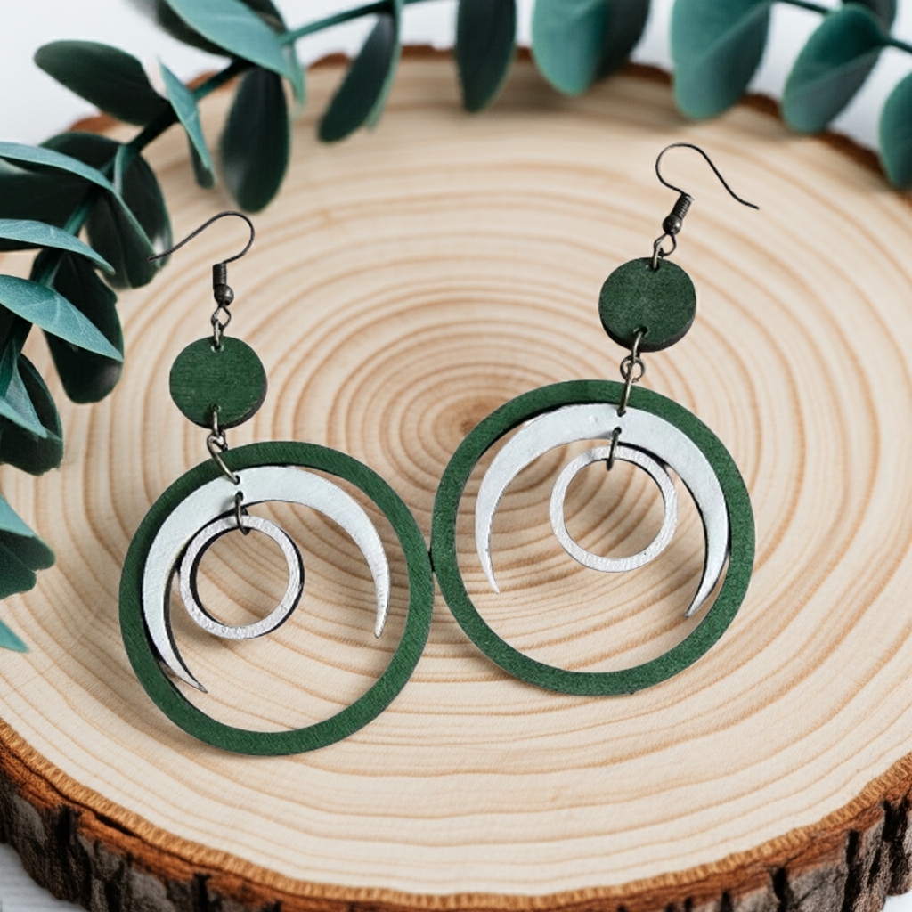 Lunar Dance Hand Painted Boho Wooden Earrings