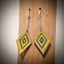 Load image into Gallery viewer, Aurora Step – Boho Wooden &amp; Resin Dangle Earrings with Chain and Hypoallergenic Hooks
