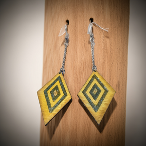 Aurora Step – Boho Wooden & Resin Dangle Earrings with Chain and Hypoallergenic Hooks