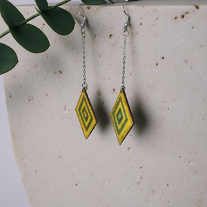 Aurora Step – Boho Wooden & Resin Dangle Earrings with Chain and Hypoallergenic Hooks