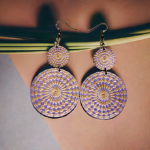 Load image into Gallery viewer, Boho Chic Wooden Lavanda Mandala Earrings: Unique, Sustainable, and Meaningful

