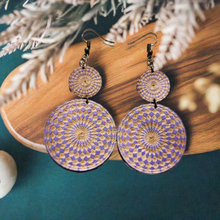 Load image into Gallery viewer, Boho Chic Wooden Lavanda Mandala Earrings: Unique, Sustainable, and Meaningful
