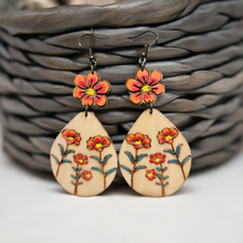 Load image into Gallery viewer, Boho Floral Wooden Earrings – Hand-Painted &amp; Nature-Inspired
